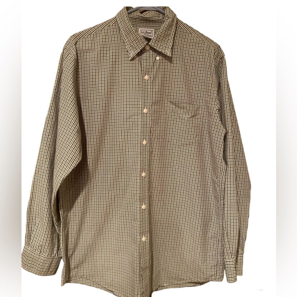 LL Bean Plaid Long Sleeve Button Down Dressy Shirt Size Medium